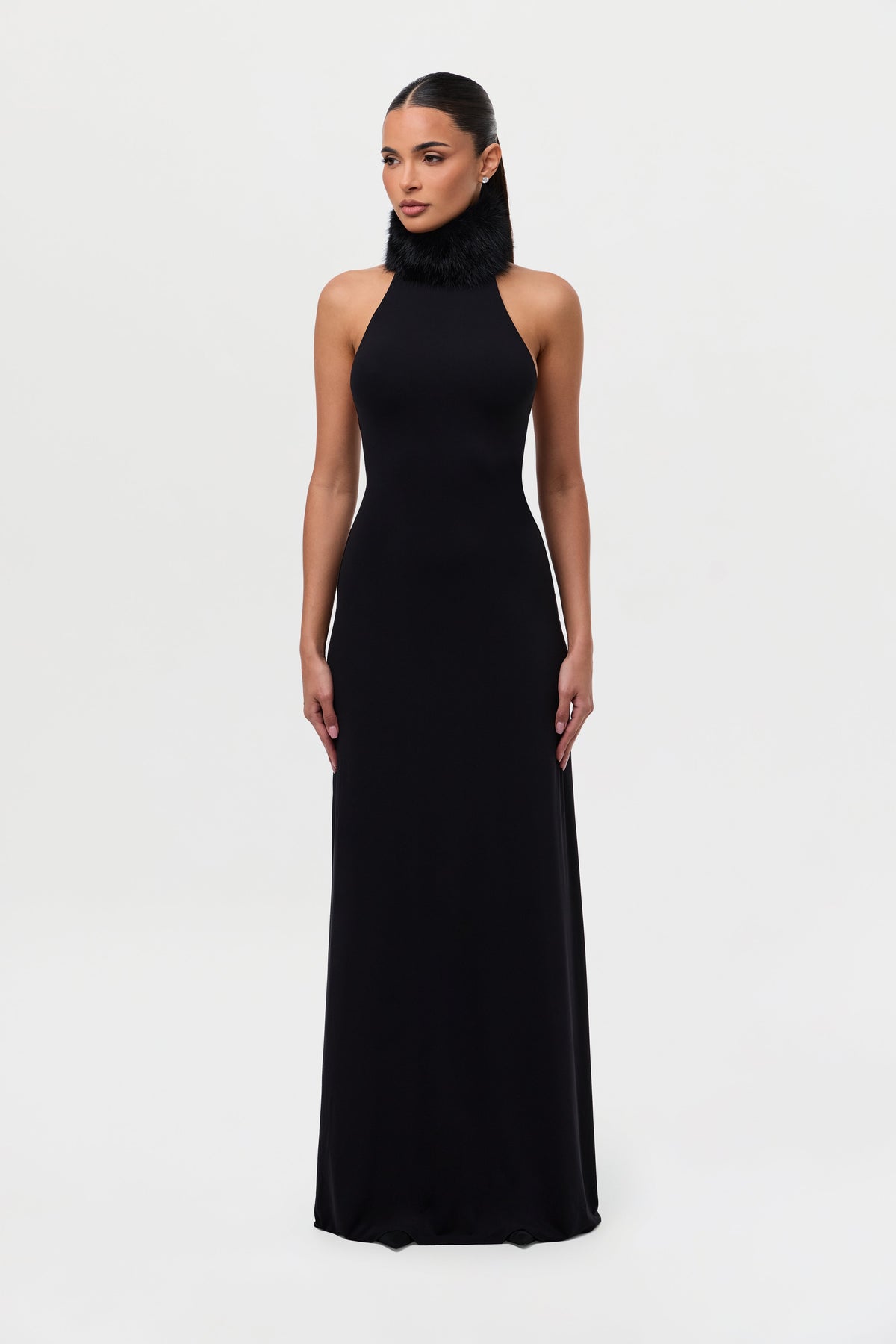 Black Naked Maxi Dress W/ Fur Collar