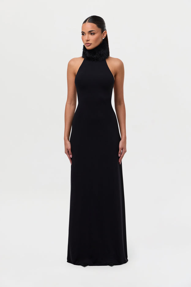 Naked Maxi Dress W/ Fur Collar