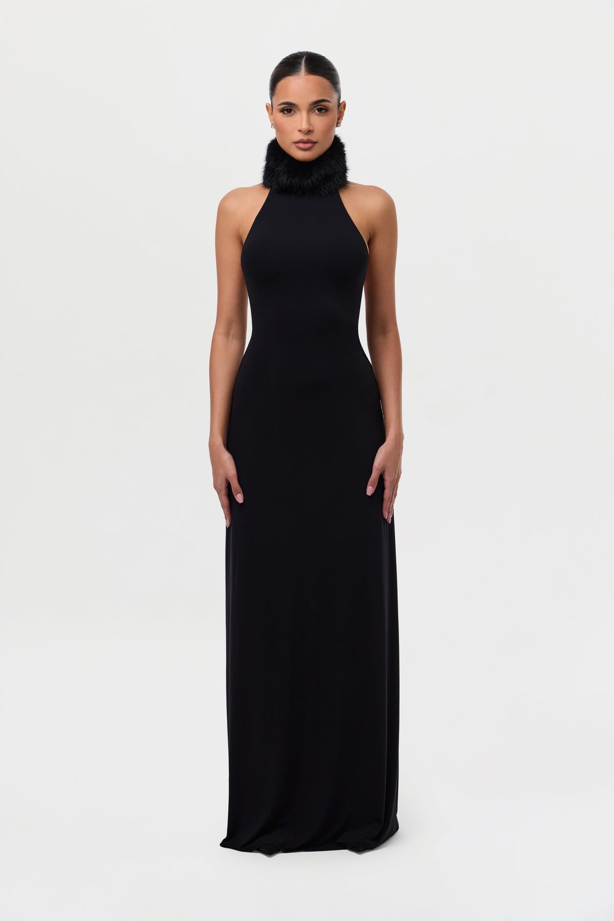 Black Naked Maxi Dress W/ Fur Collar