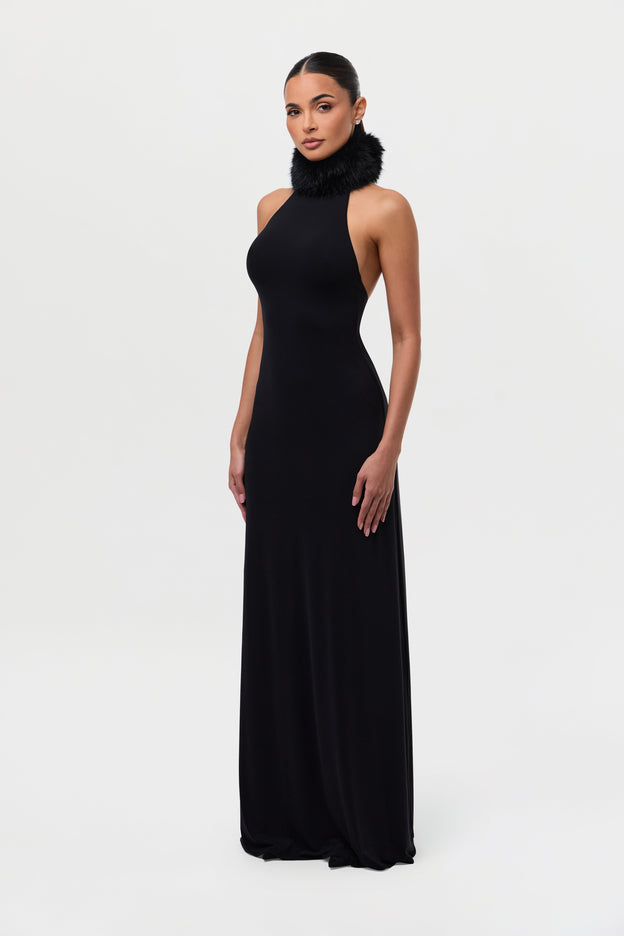 Naked Maxi Dress W/ Fur Collar