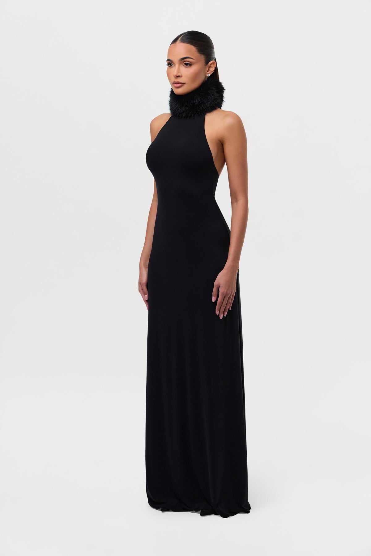 Black Naked Maxi Dress W/ Fur Collar