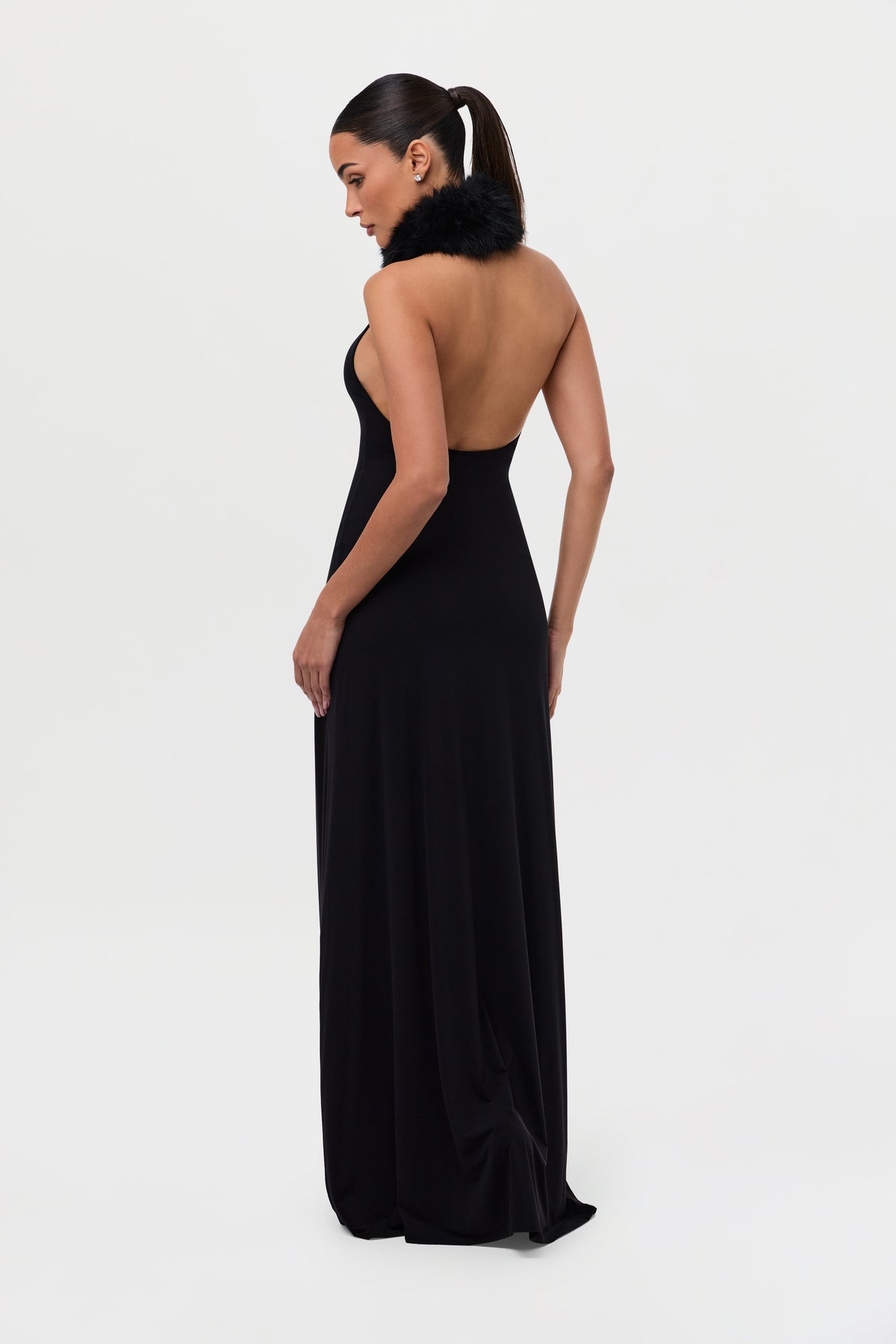 Black Naked Maxi Dress W/ Fur Collar