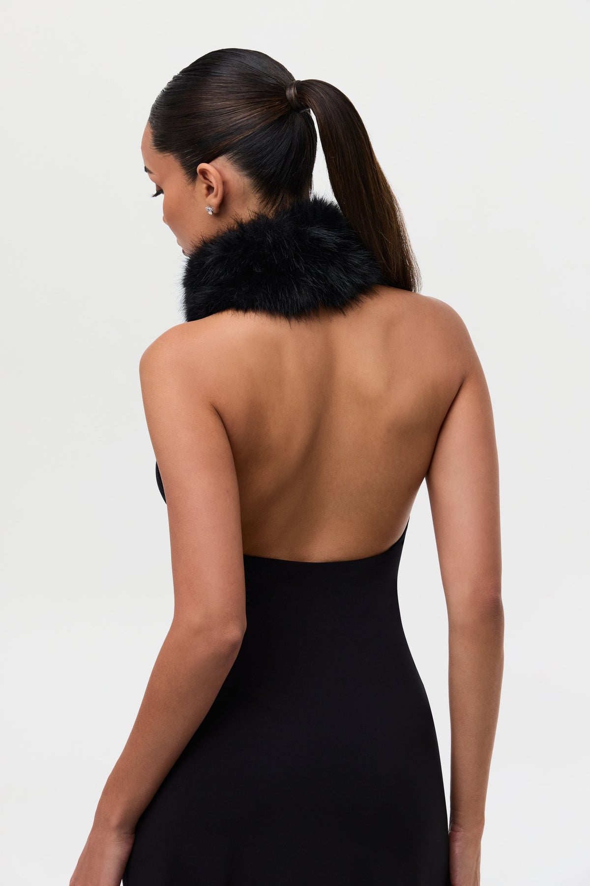 Black Naked Maxi Dress W/ Fur Collar