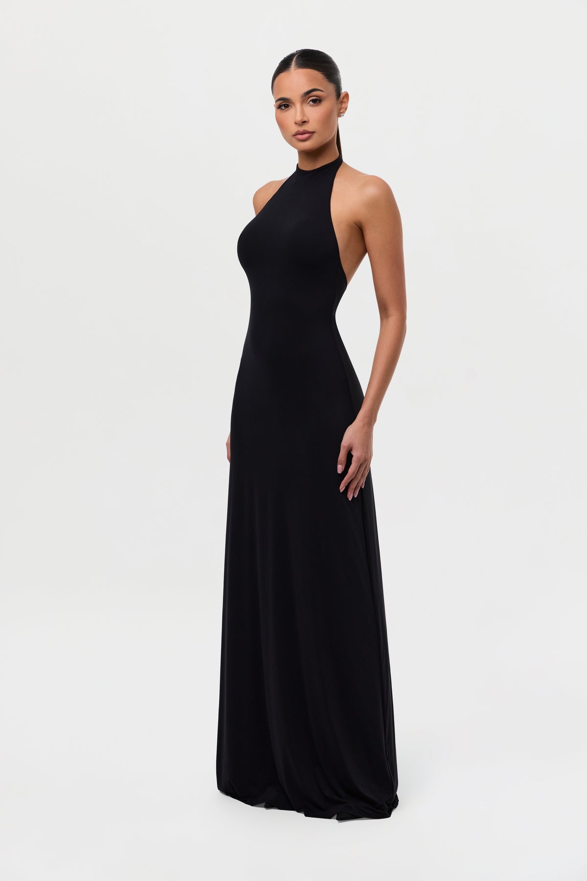 Black Naked Maxi Dress W/ Fur Collar