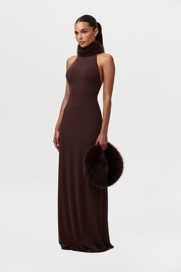 Naked Maxi Dress W/ Fur Collar
