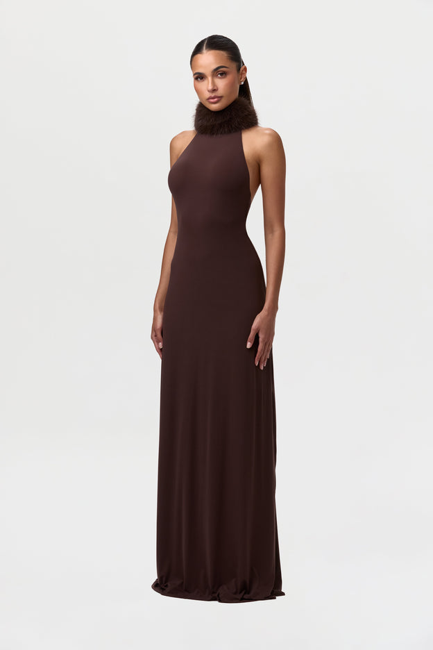 Naked Maxi Dress W/ Fur Collar
