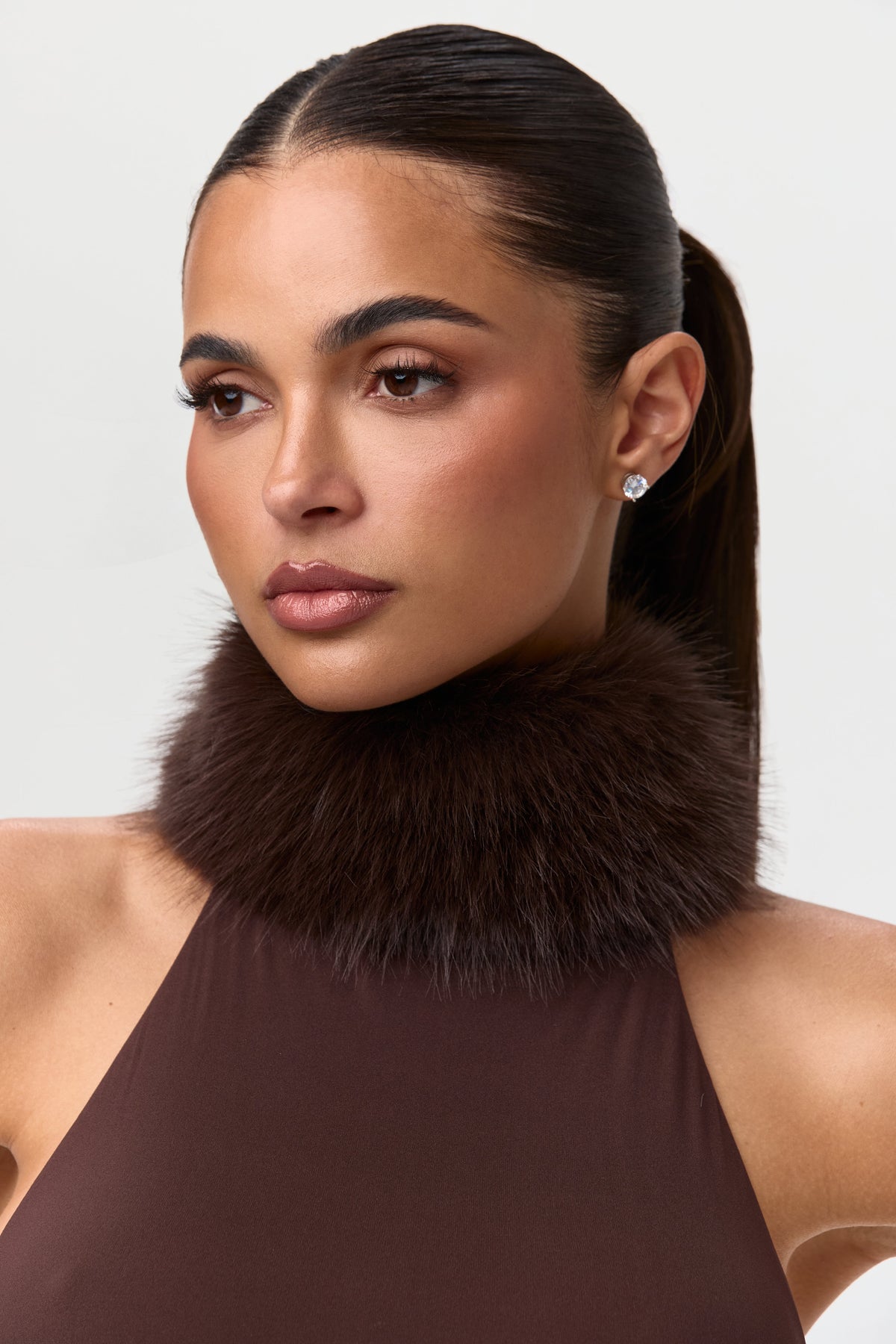 Dark Chocolate Naked Maxi Dress W/ Fur Collar