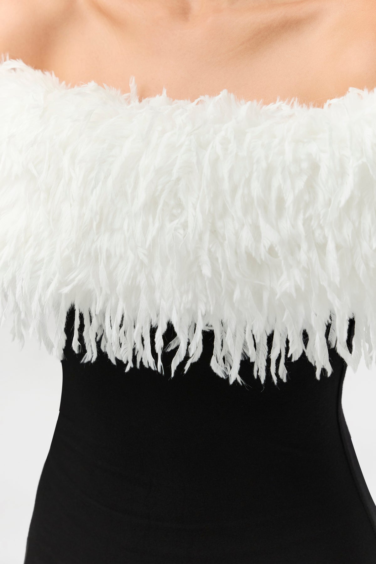 Black White Butter Off-Shoulder Feather Dress