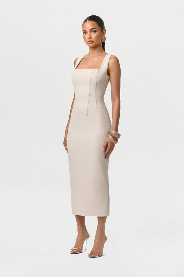 Suiting Lace-Up Midi Dress