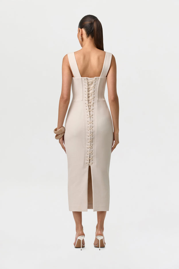 Suiting Lace-Up Midi Dress