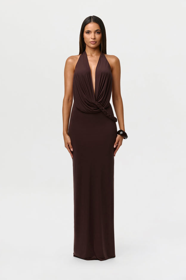 Naked Halter Braid Maxi Dress