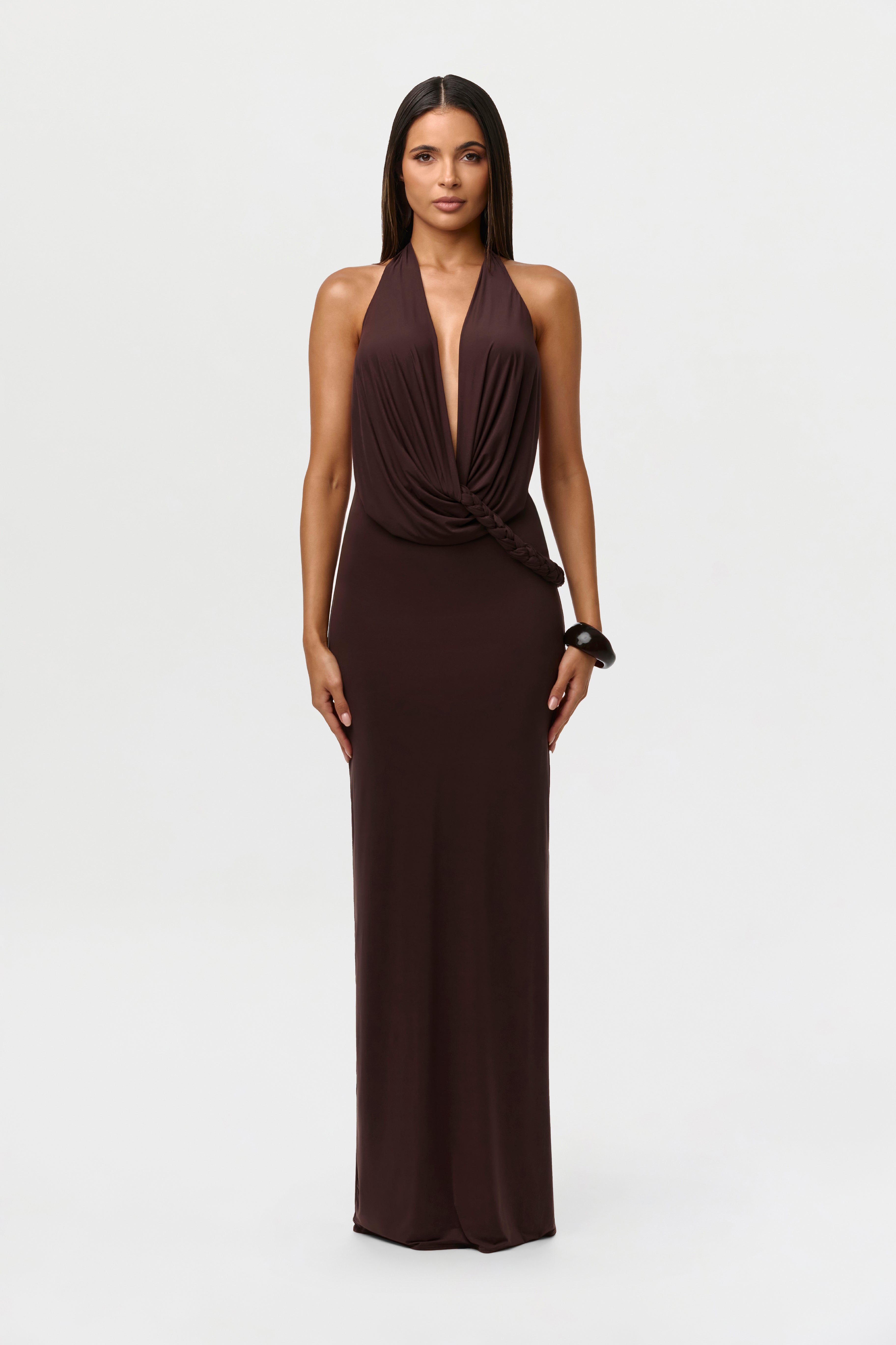 Naked Halter Braid Maxi Dress