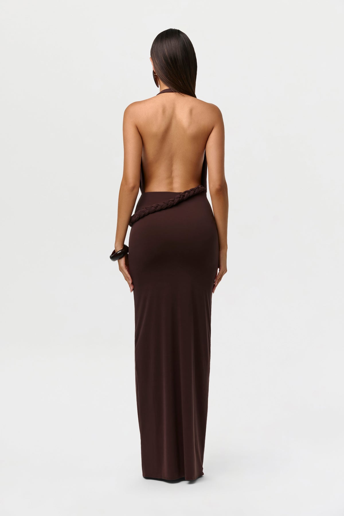 Dark Chocolate Naked Halter Braid Maxi Dress