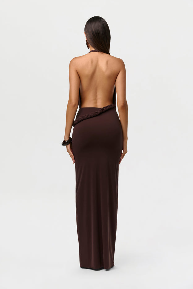 Naked Halter Braid Maxi Dress