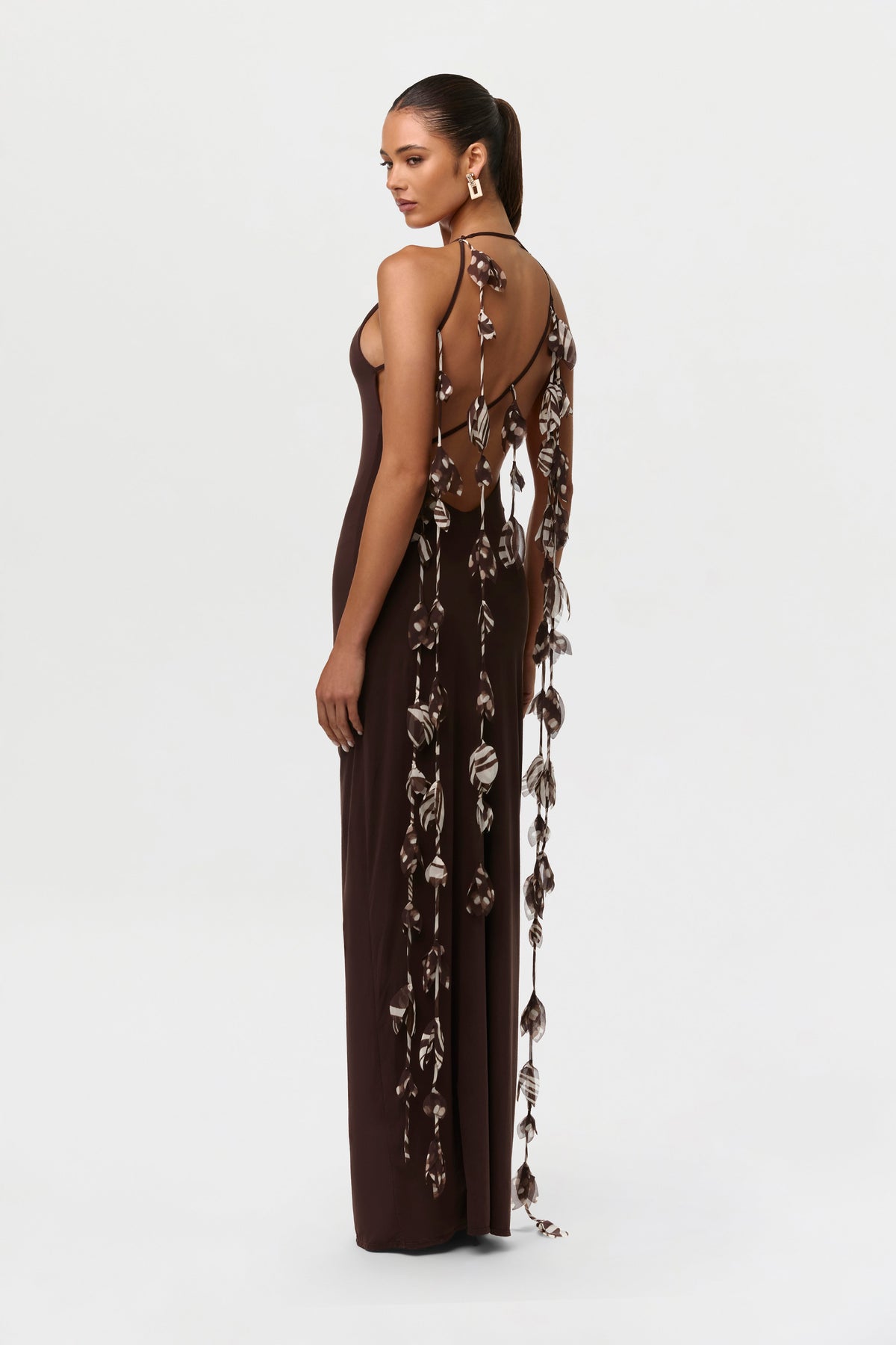 Dark Chocolate Naked Open Back Petal Dress