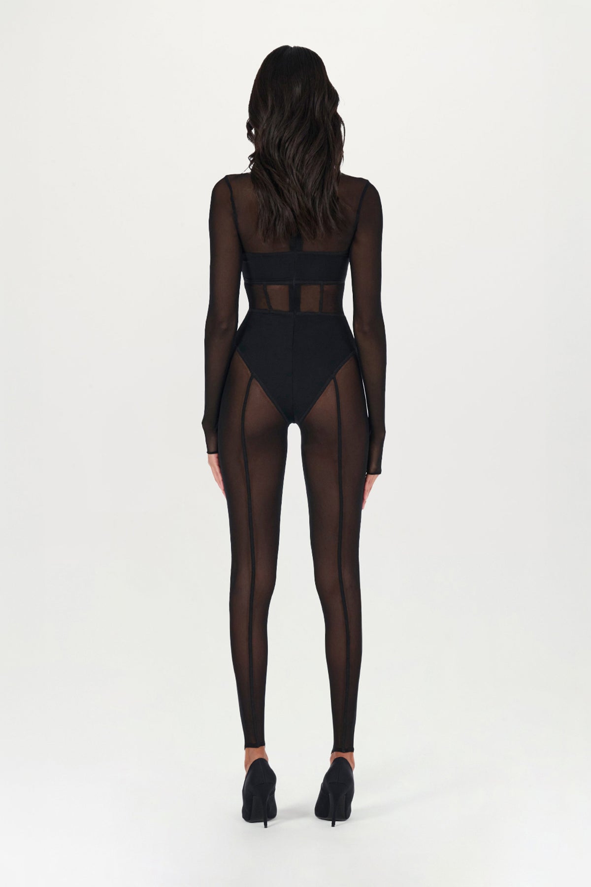 Black Mesh Toe Loop Jumpsuit