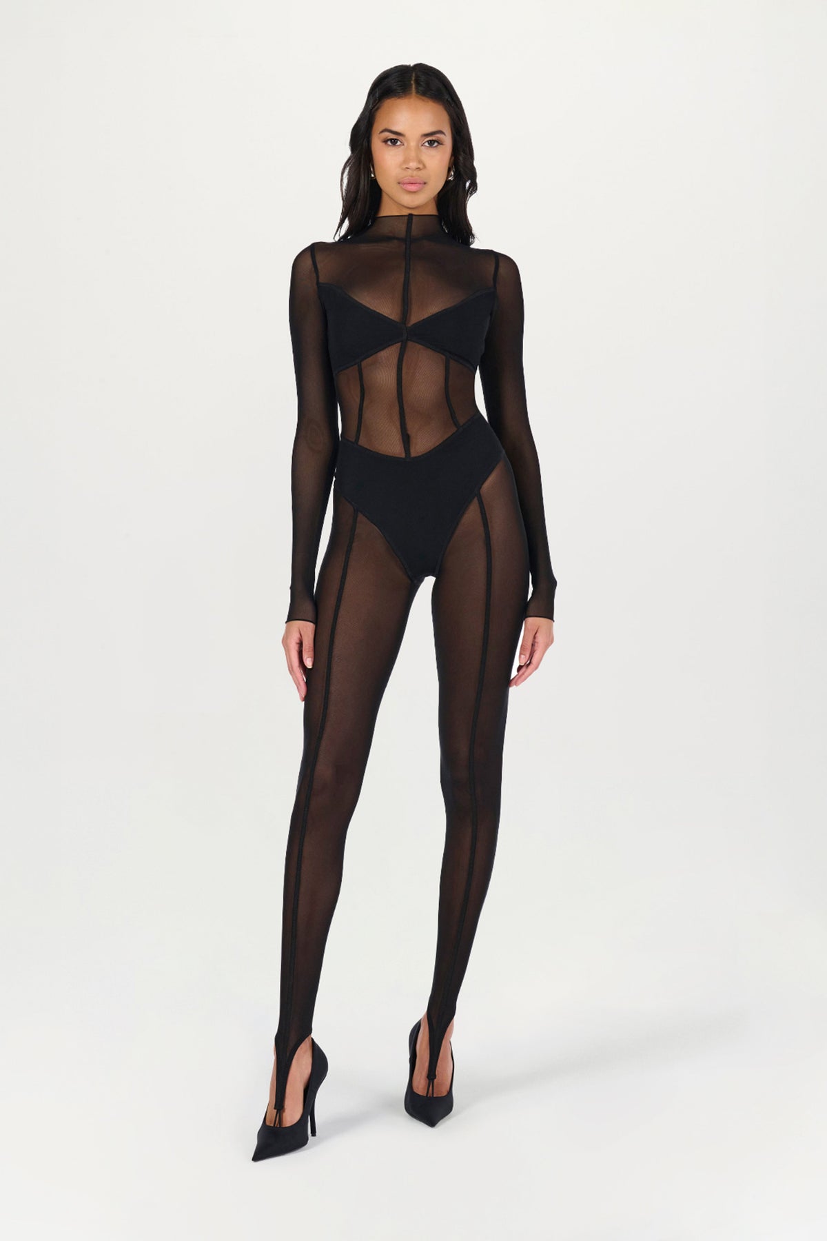 Black Mesh Toe Loop Jumpsuit