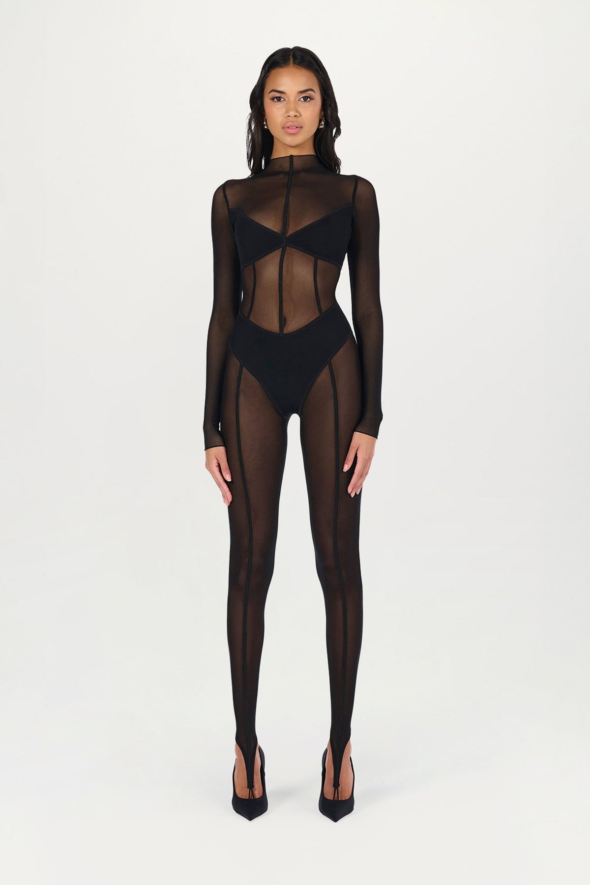Black Mesh Toe Loop Jumpsuit