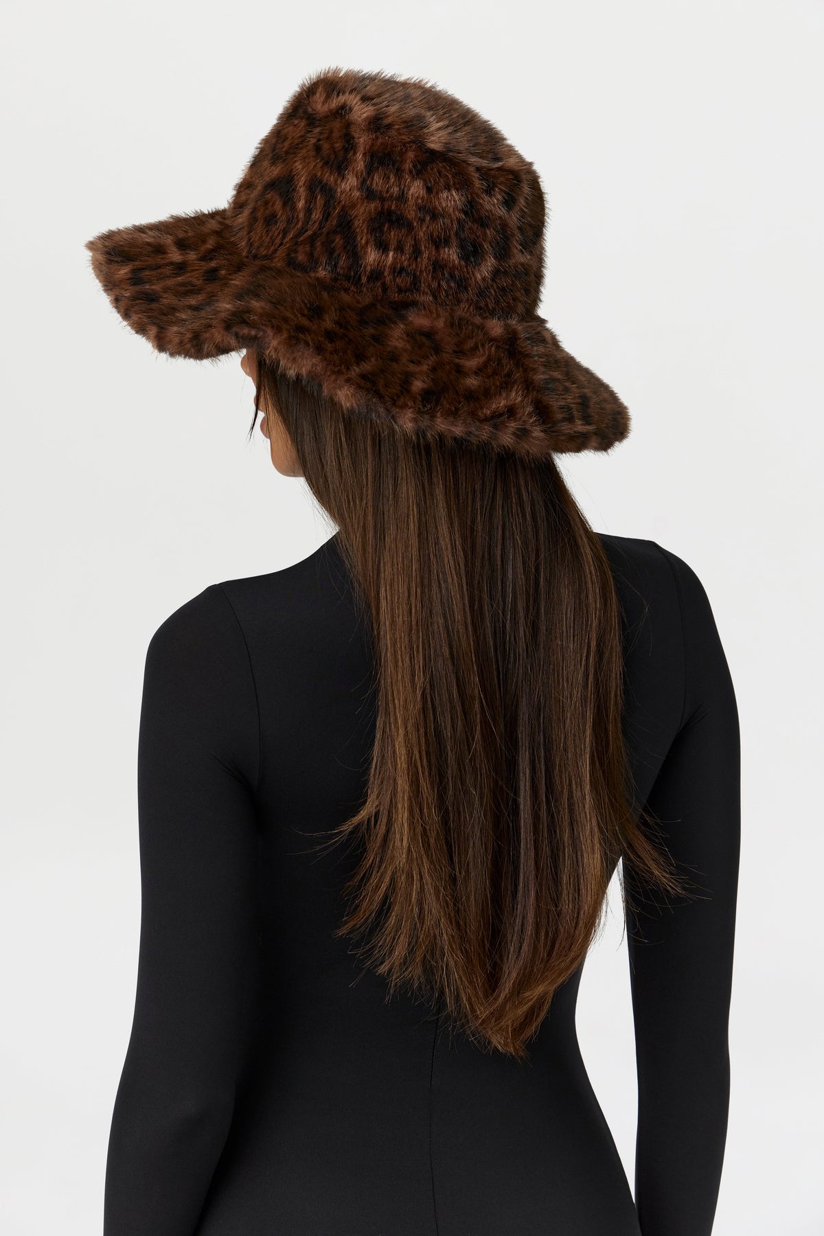 Dark Leopard Faux Fur Leopard Print Bucket Hat