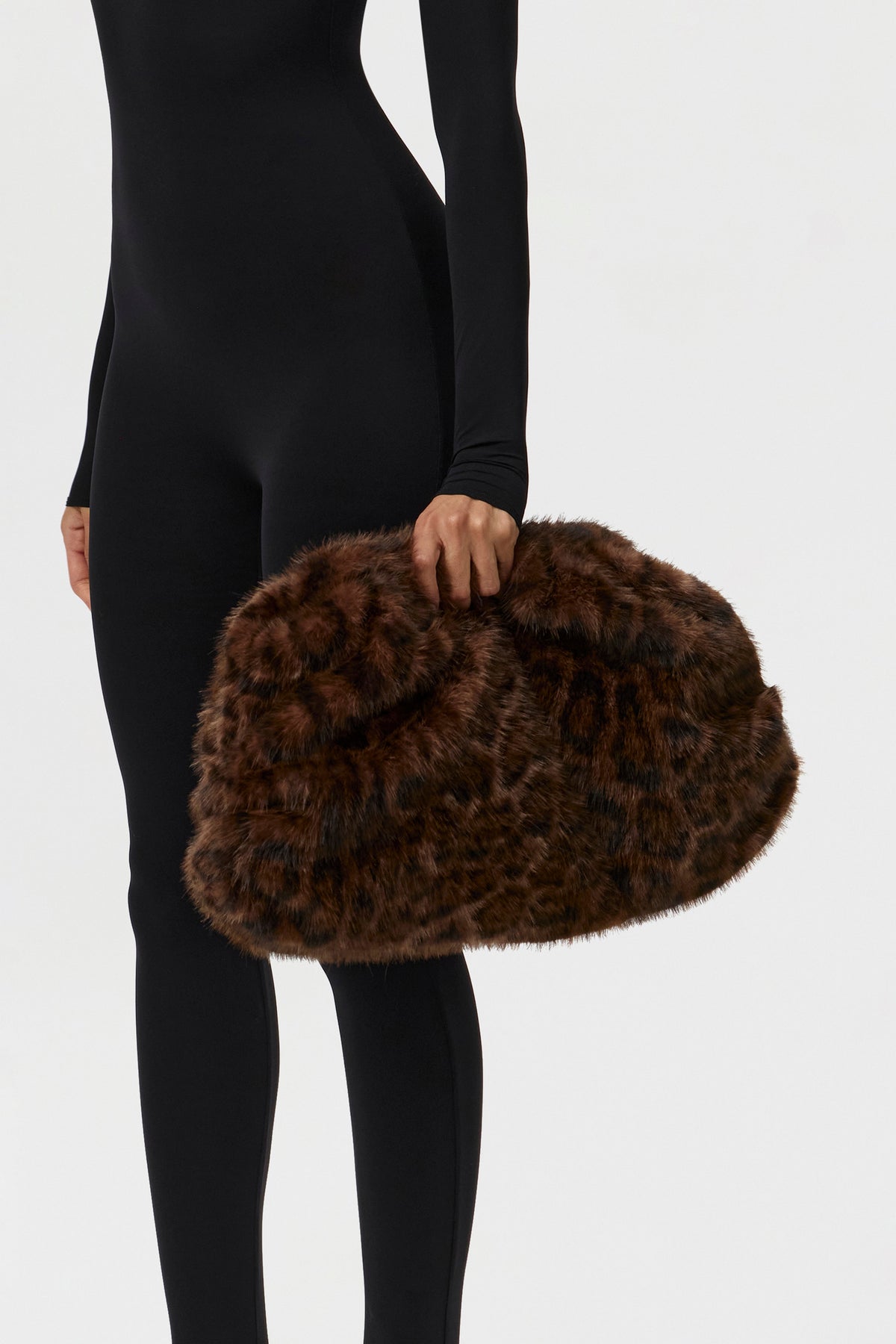 Dark Leopard Faux Fur Oversized Leopard Clutch