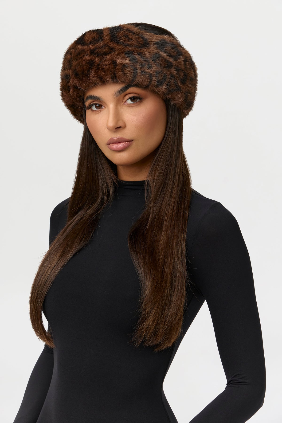 Dark Leopard Leopard Faux Fur Plush Headband