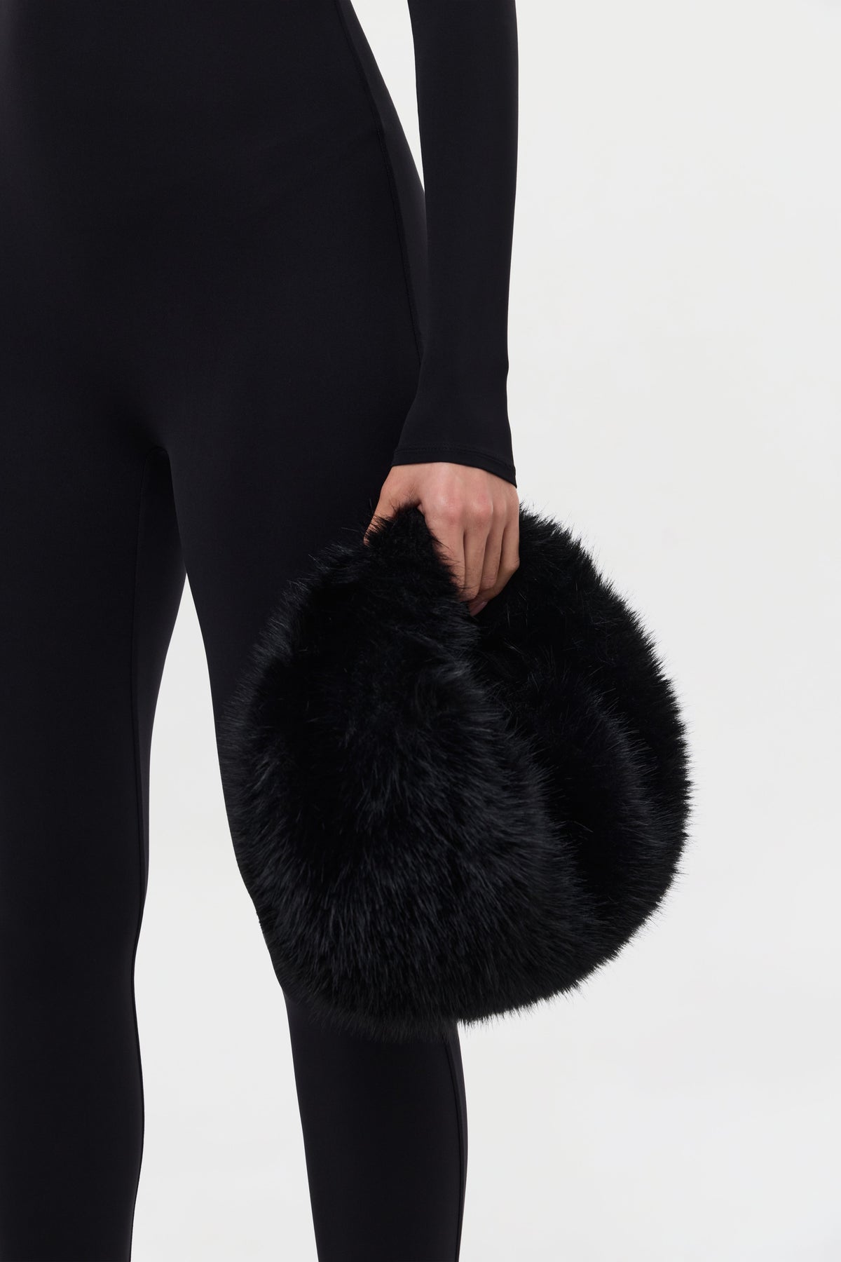 Black Faux Fur Plush Mini Bag