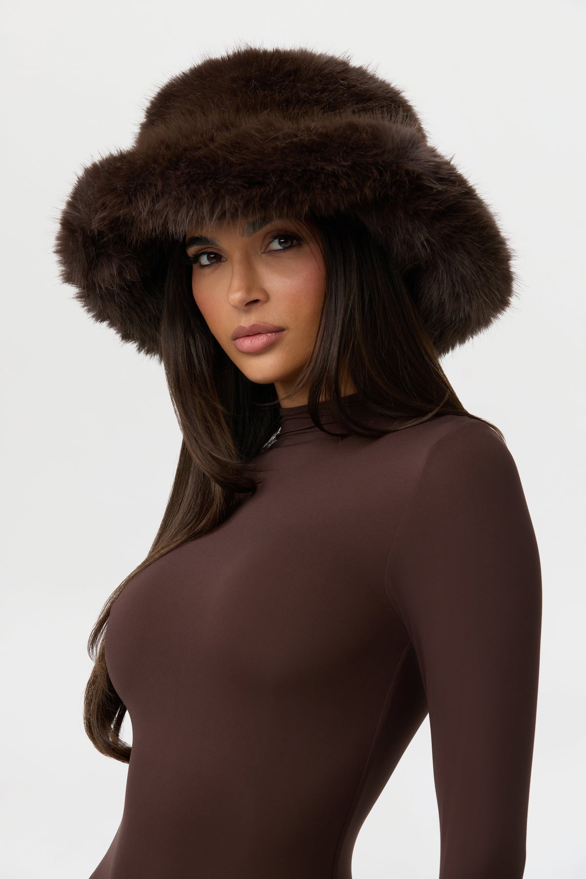 Dark Chocolate Faux Fur Oversized Bucket Hat