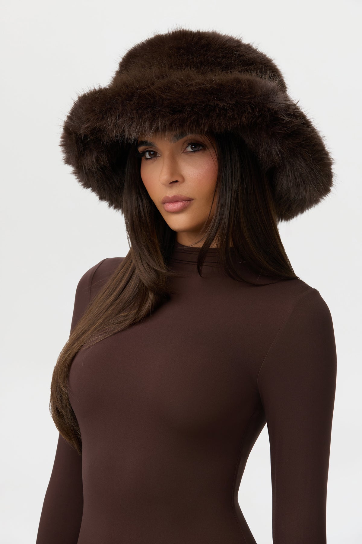 Dark Chocolate Faux Fur Oversized Bucket Hat