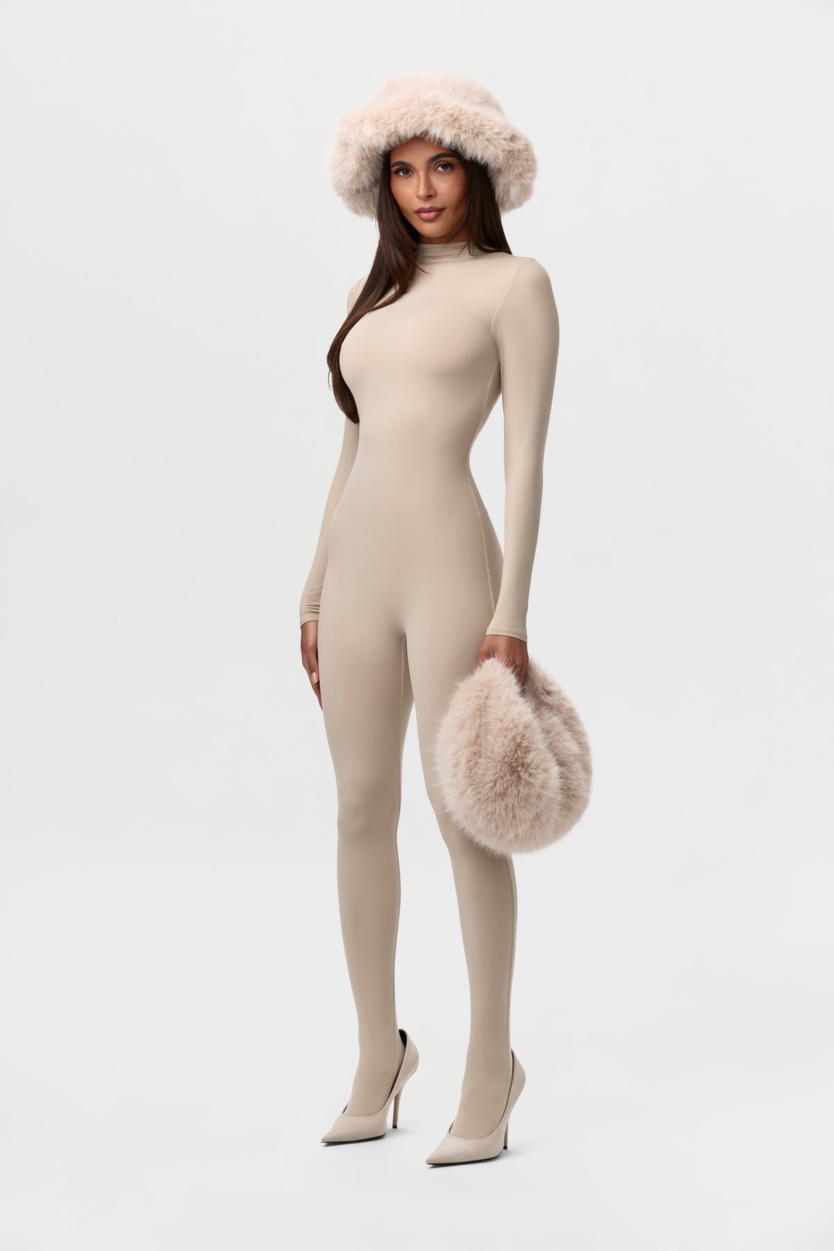 Taupe Faux Fur Plush Mini Bag