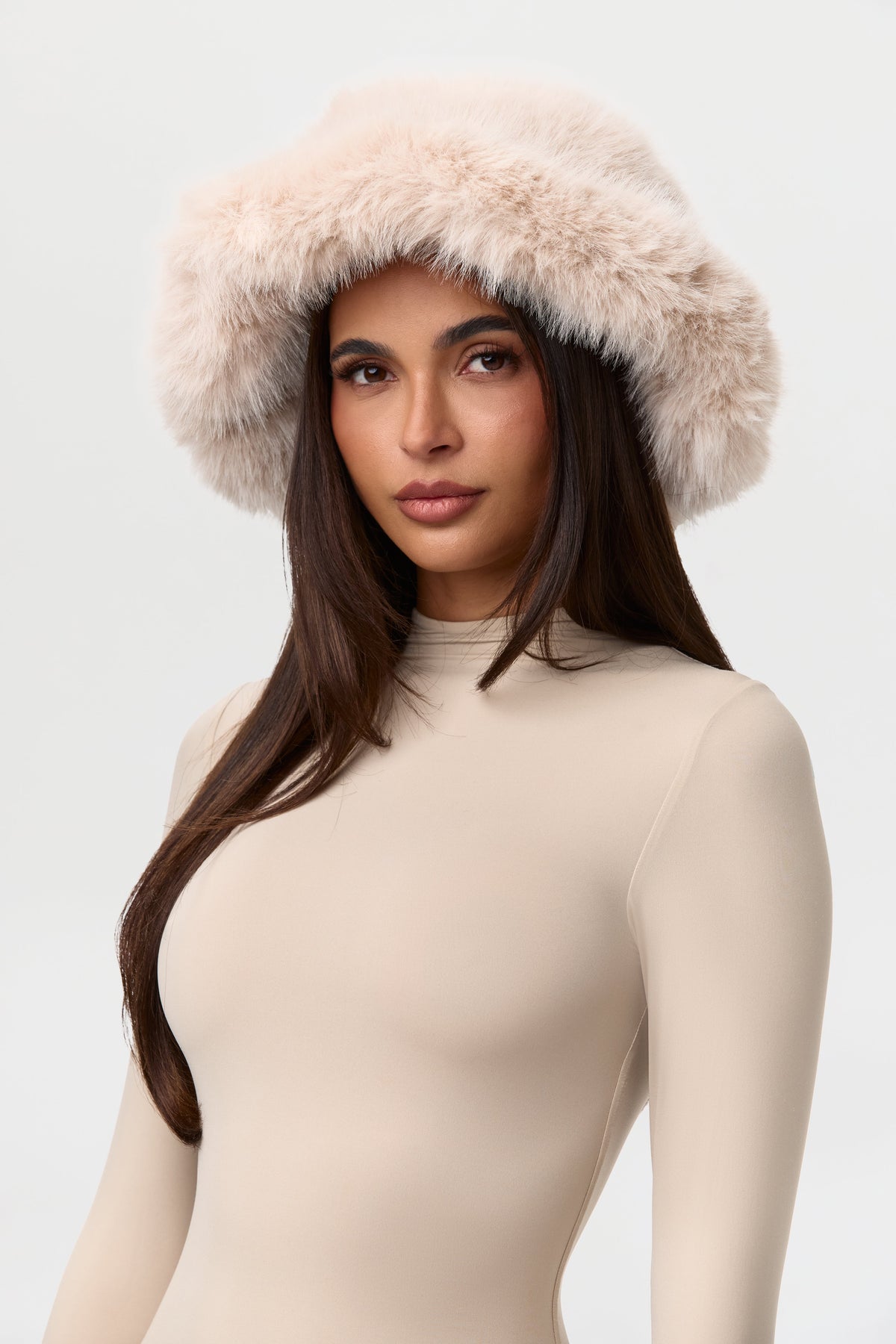 Taupe Faux Fur Oversized Bucket Hat