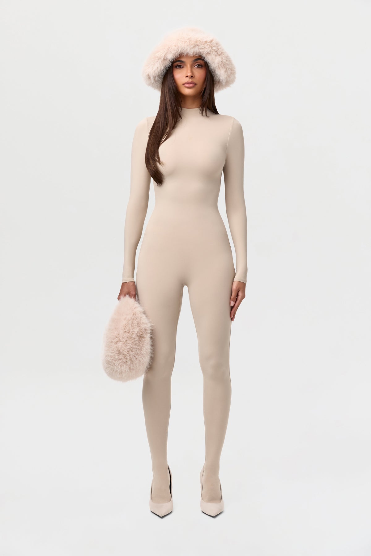 Taupe Faux Fur Oversized Bucket Hat