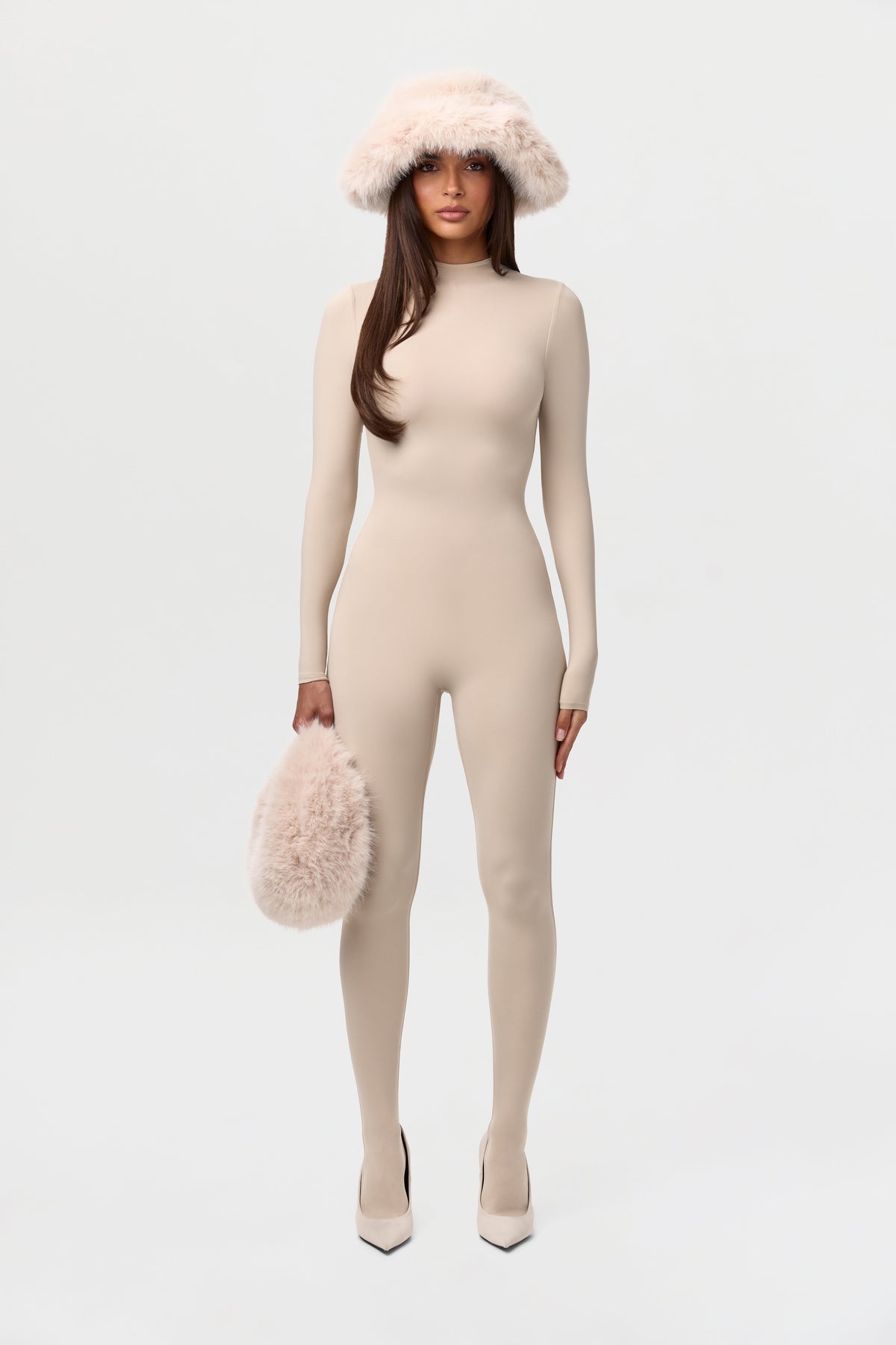 Taupe Faux Fur Oversized Bucket Hat