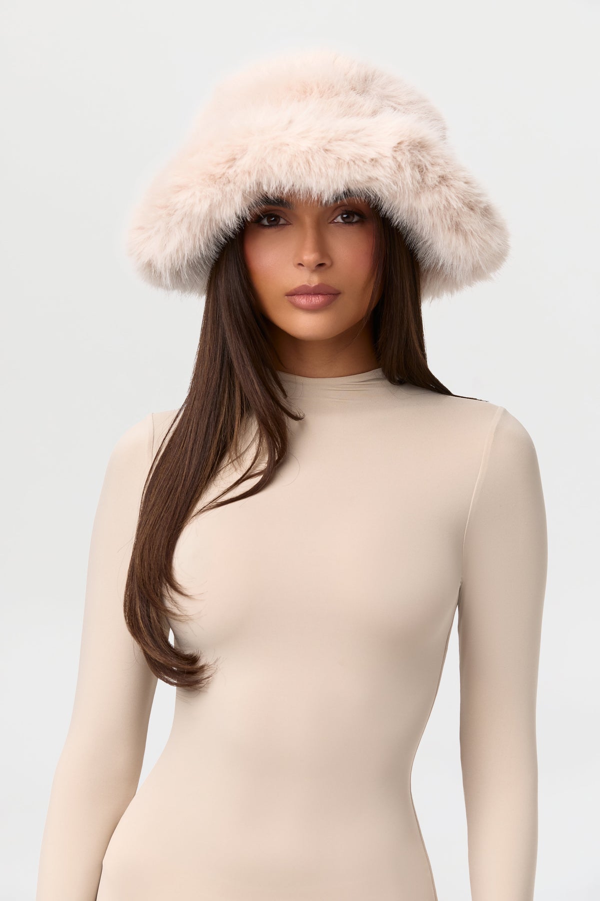 Taupe Faux Fur Oversized Bucket Hat