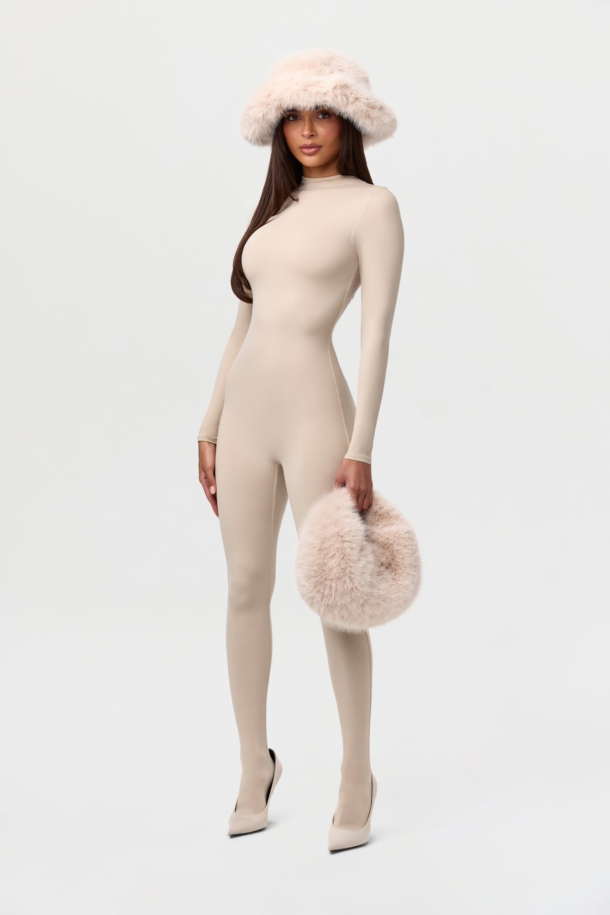 Taupe Faux Fur Plush Mini Bag