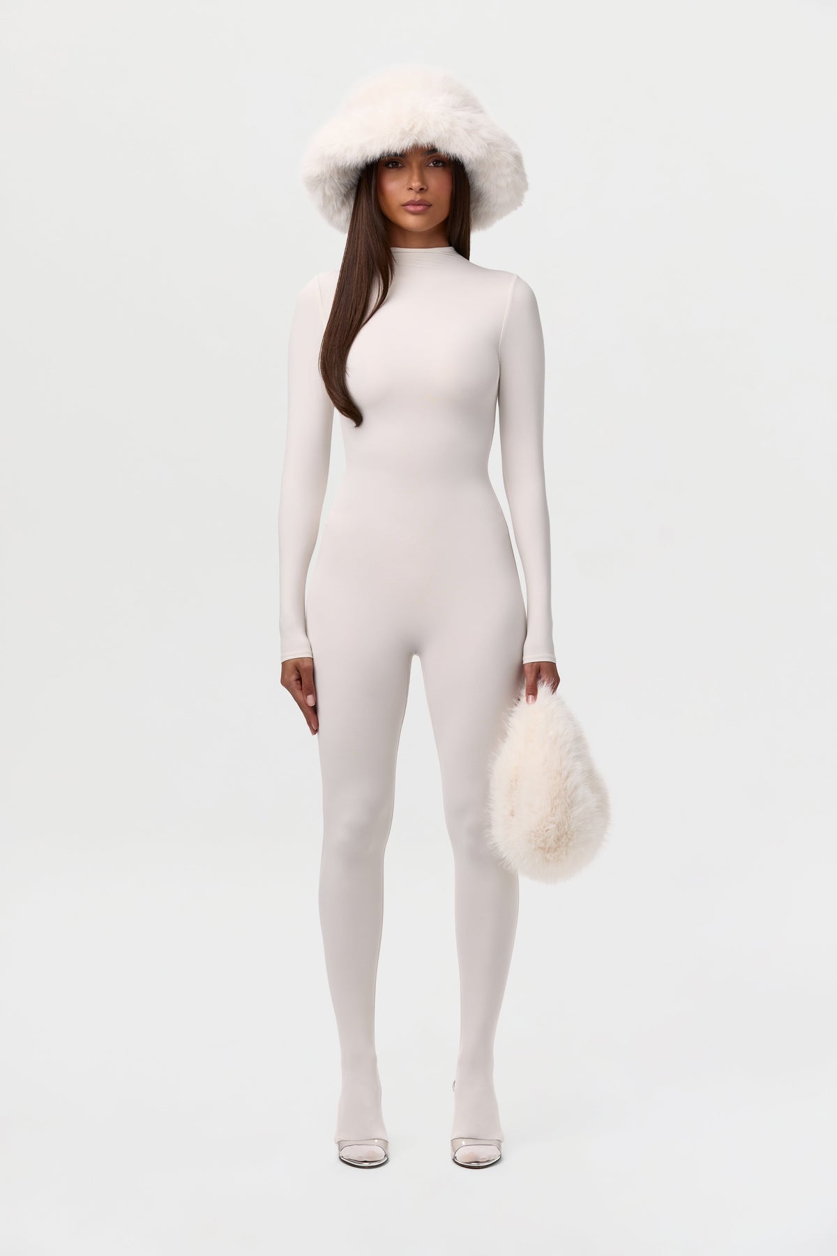 Bone Faux Fur Plush Mini Bag