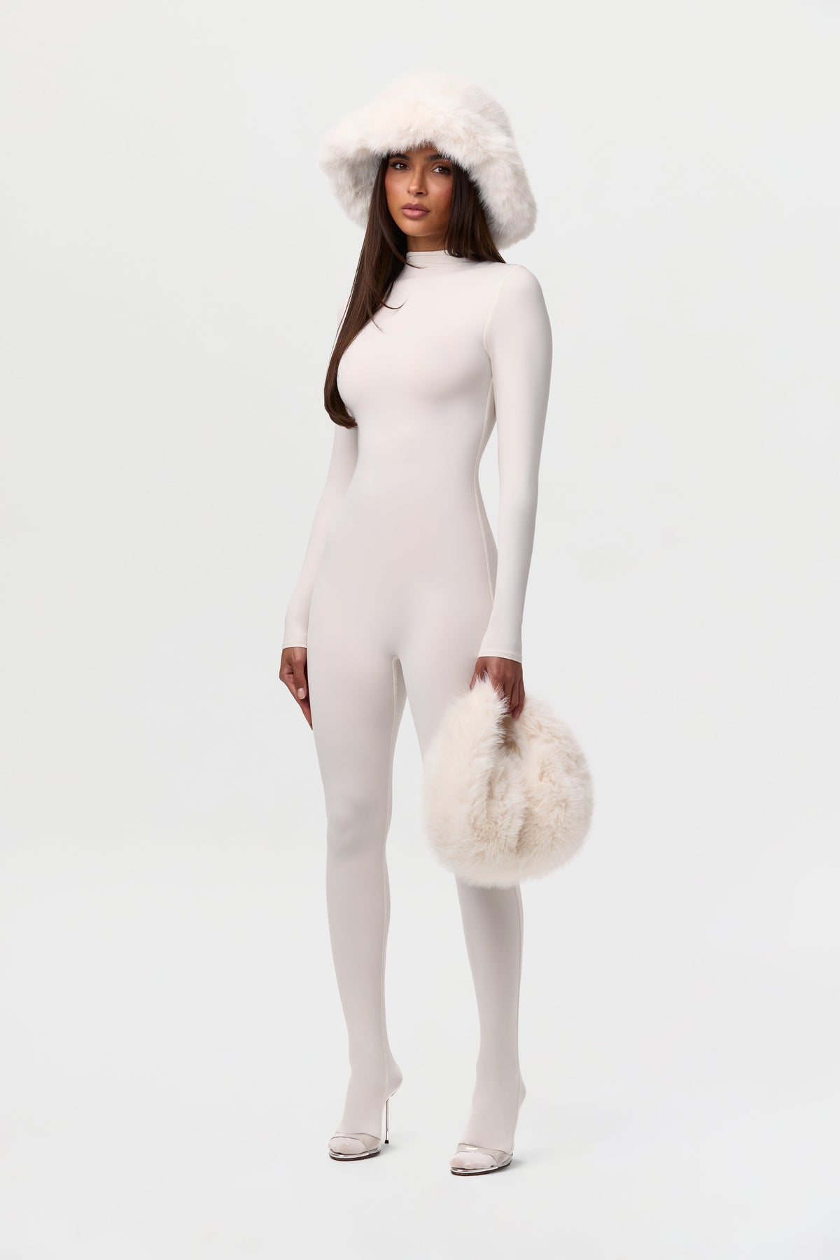 Bone Faux Fur Plush Mini Bag