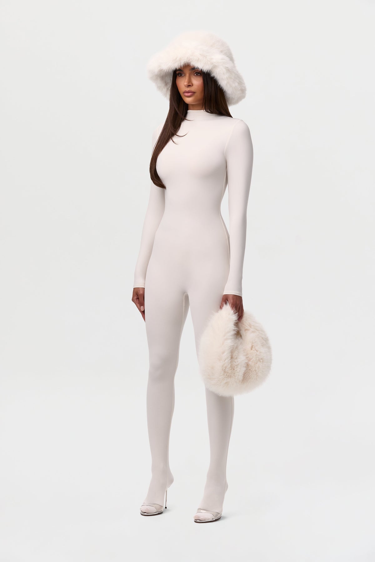 Bone Faux Fur Plush Mini Bag