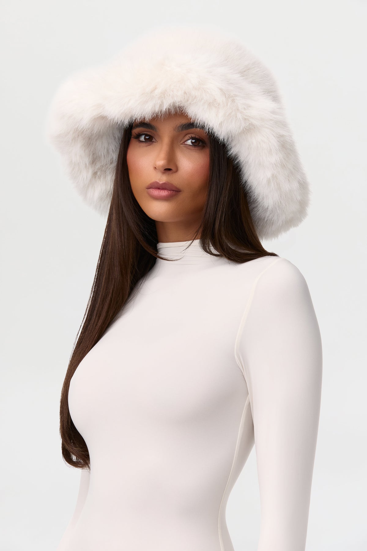 Bone Faux Fur Oversized Bucket Hat