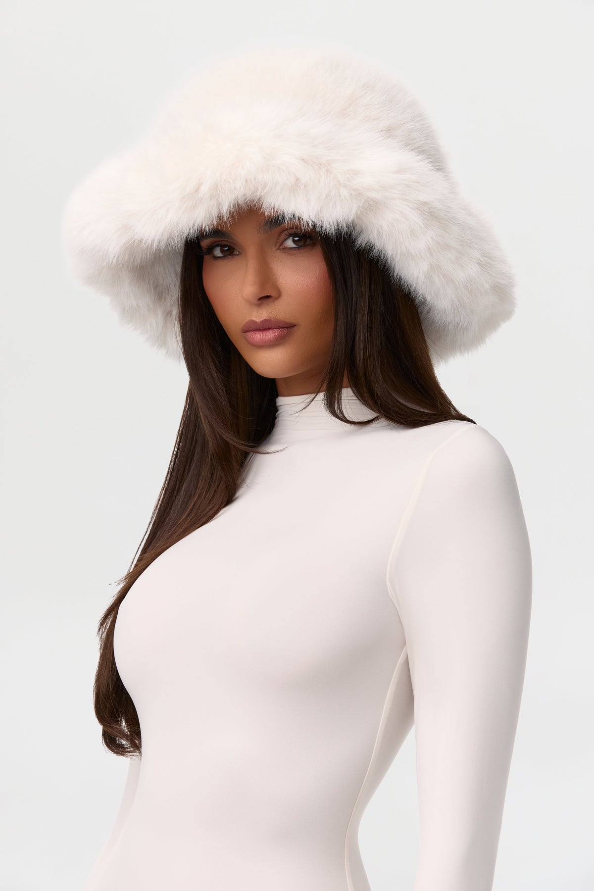 Bone Faux Fur Oversized Bucket Hat