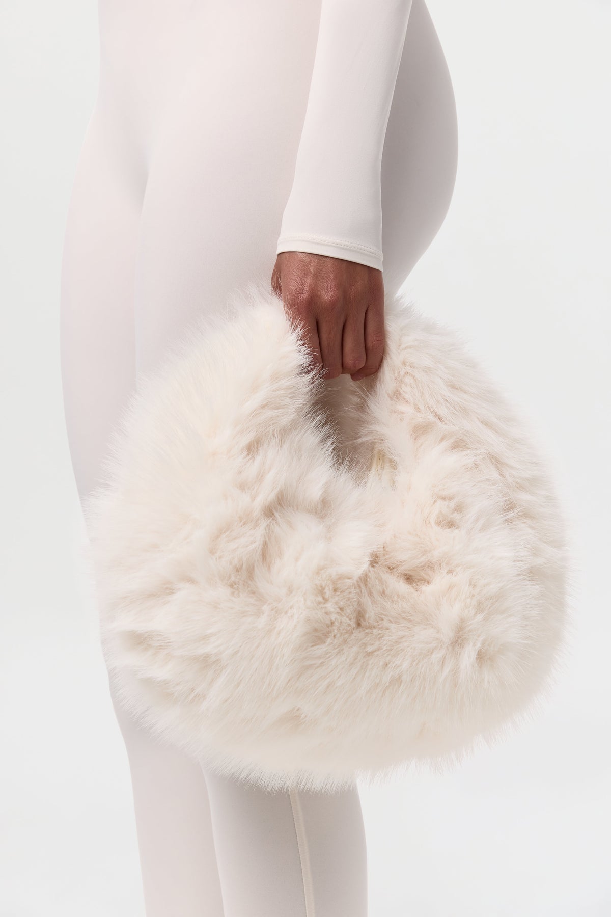 Bone Faux Fur Plush Mini Bag