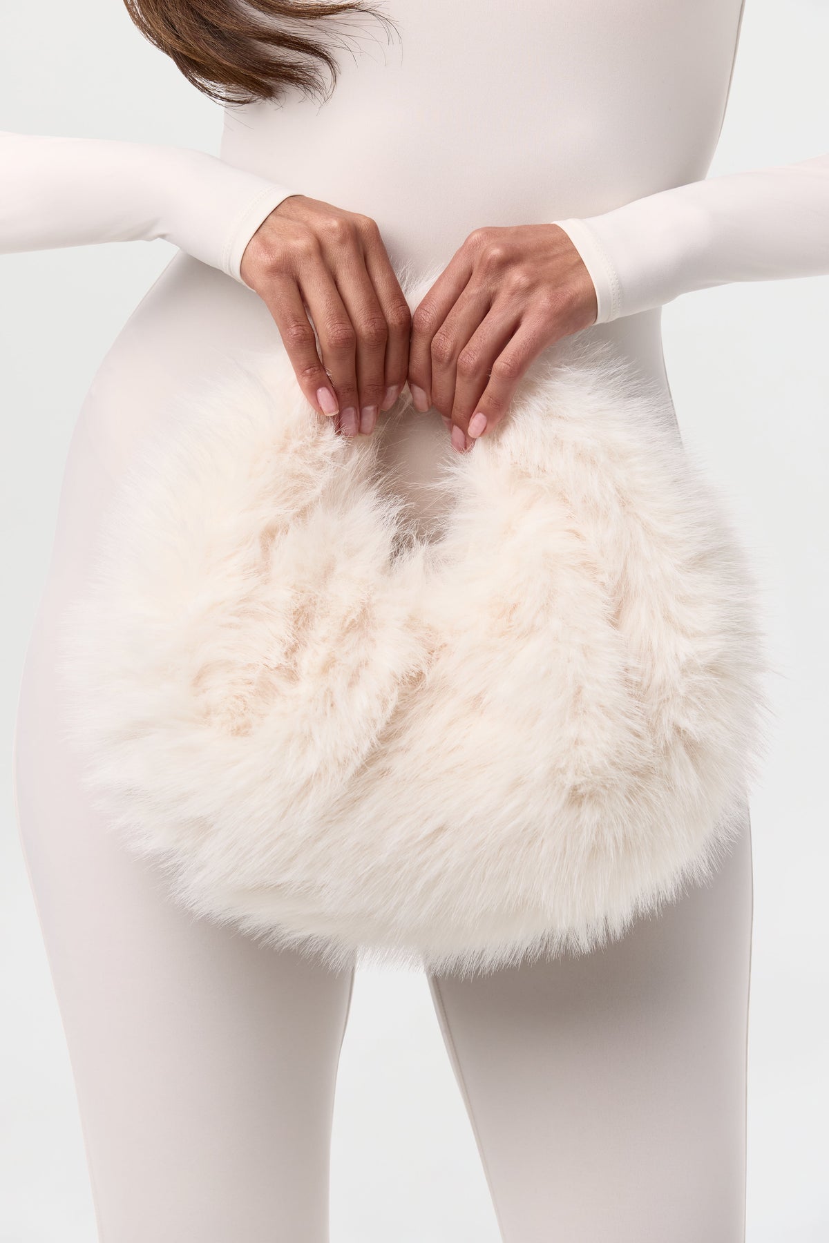 Bone Faux Fur Plush Mini Bag