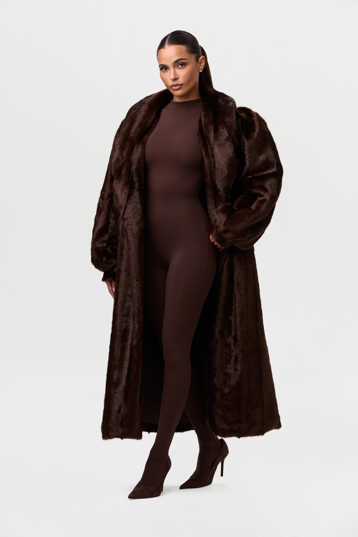 Dark Chocolate Faux Mink Long Coat