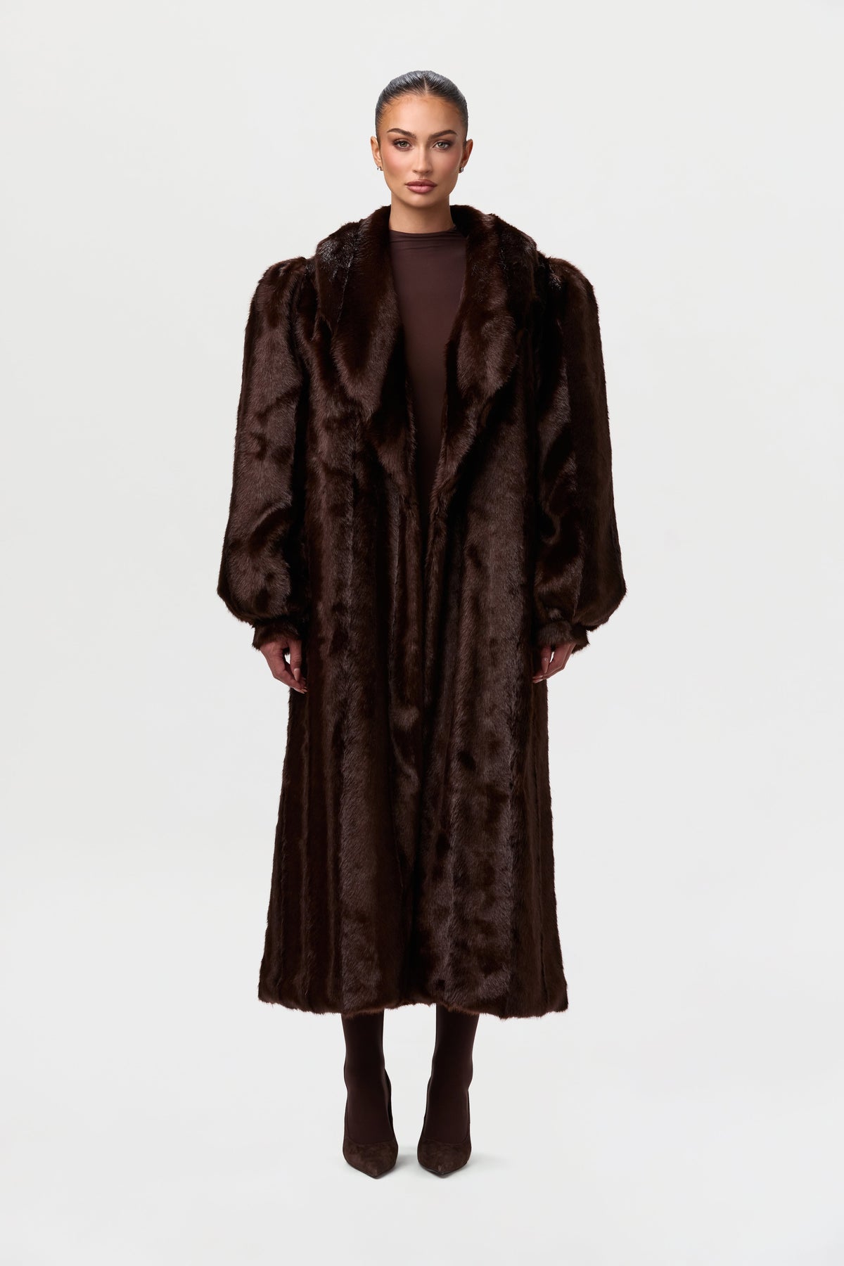 Dark Chocolate Faux Mink Long Coat