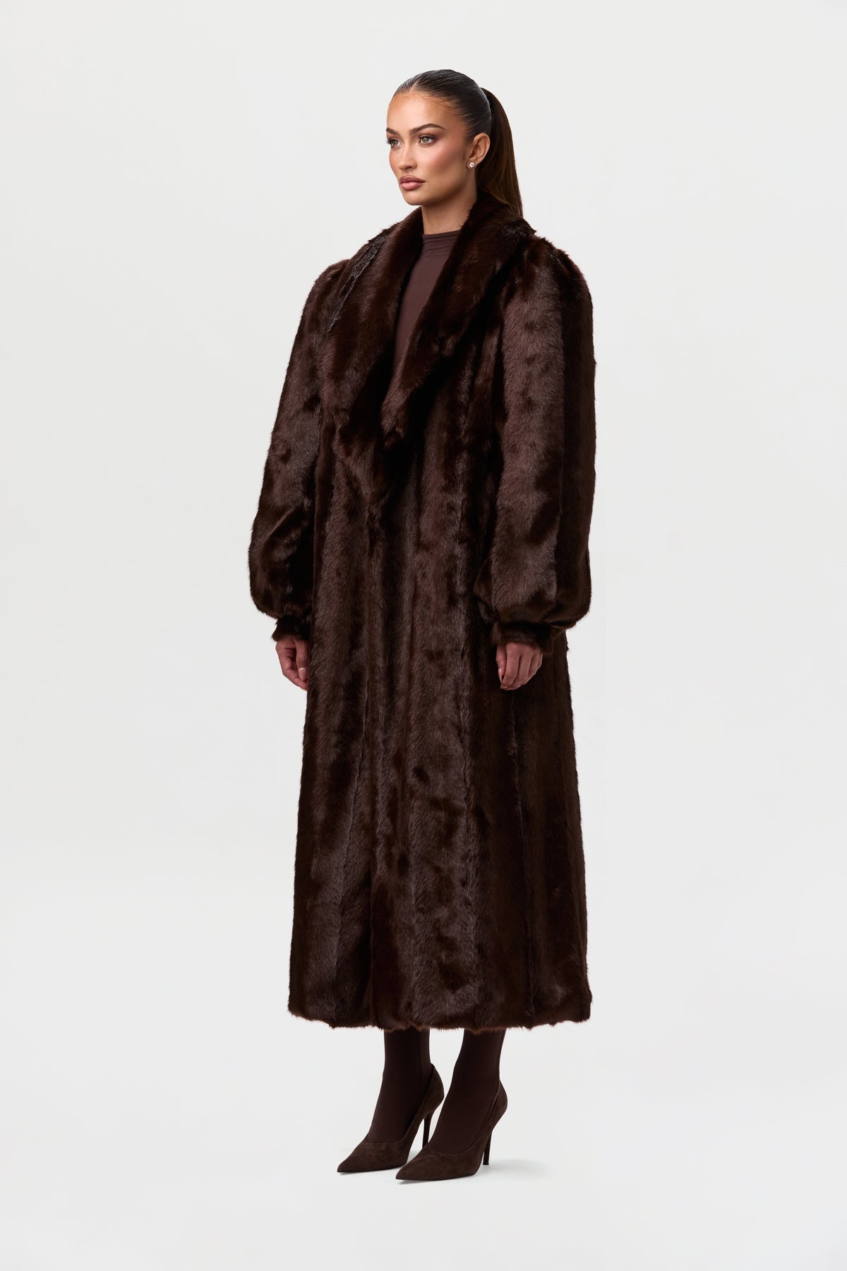Dark Chocolate Faux Mink Long Coat