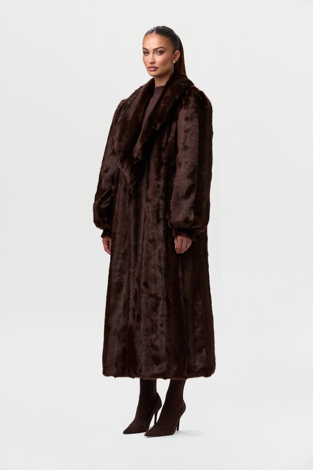 Dark Chocolate Faux Mink Long Coat