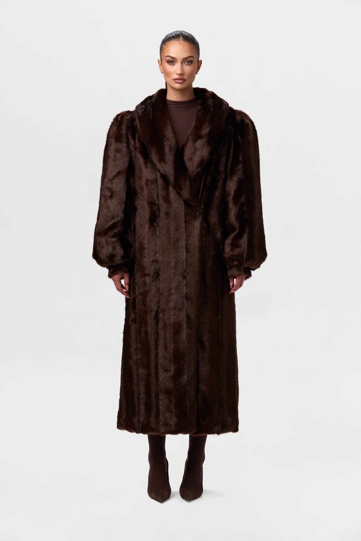 Dark Chocolate Faux Mink Long Coat