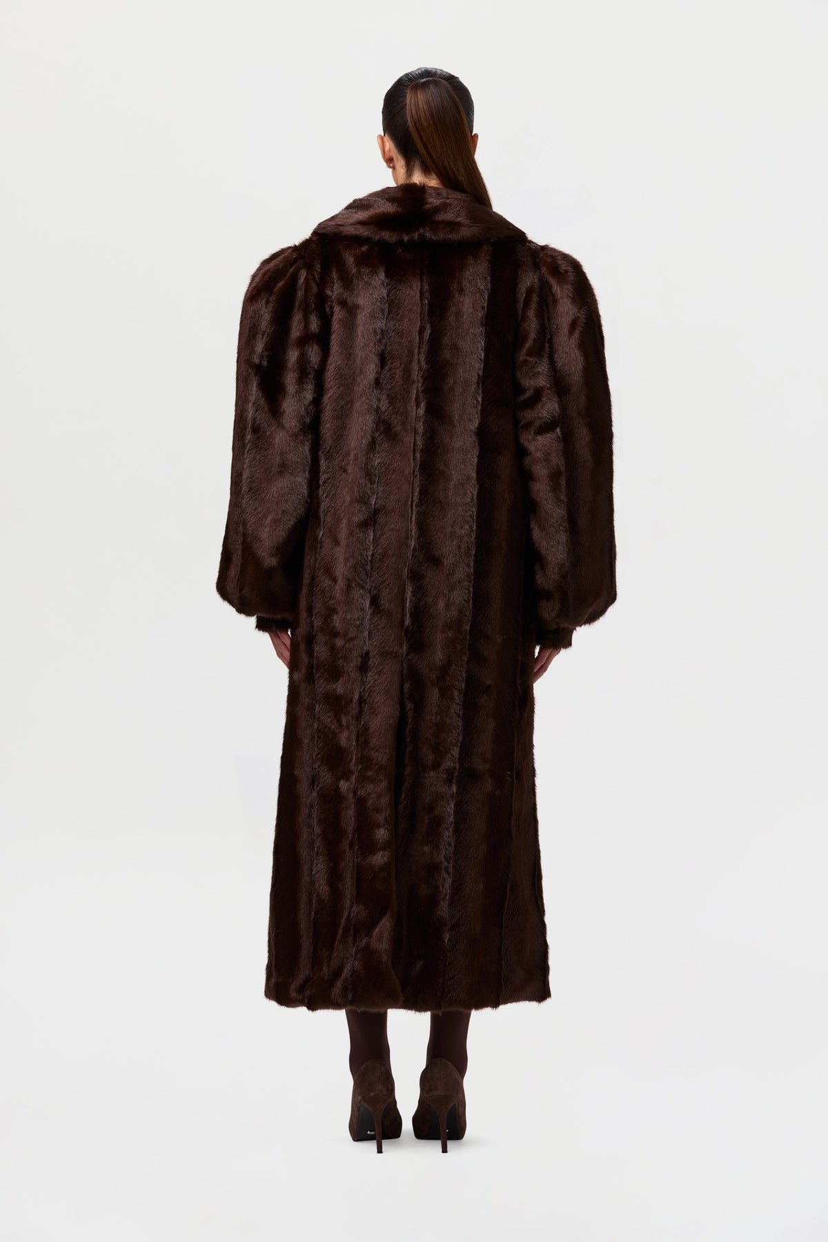 Dark Chocolate Faux Mink Long Coat