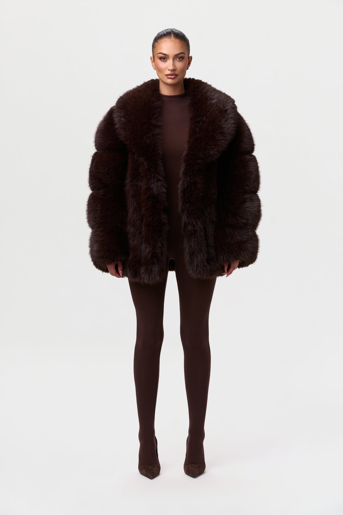 Dark Chocolate Pelted Vertical Fur Coat