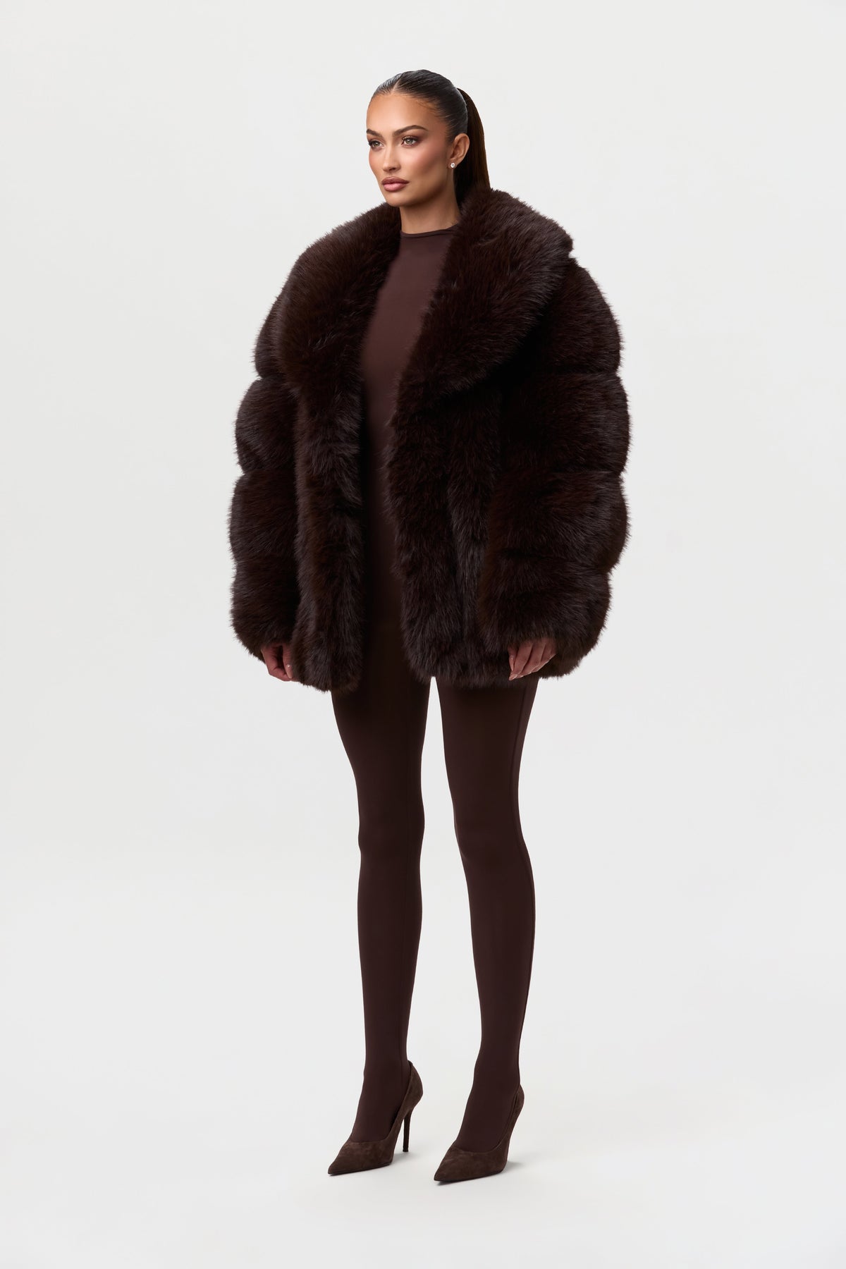 Dark Chocolate Pelted Vertical Fur Coat