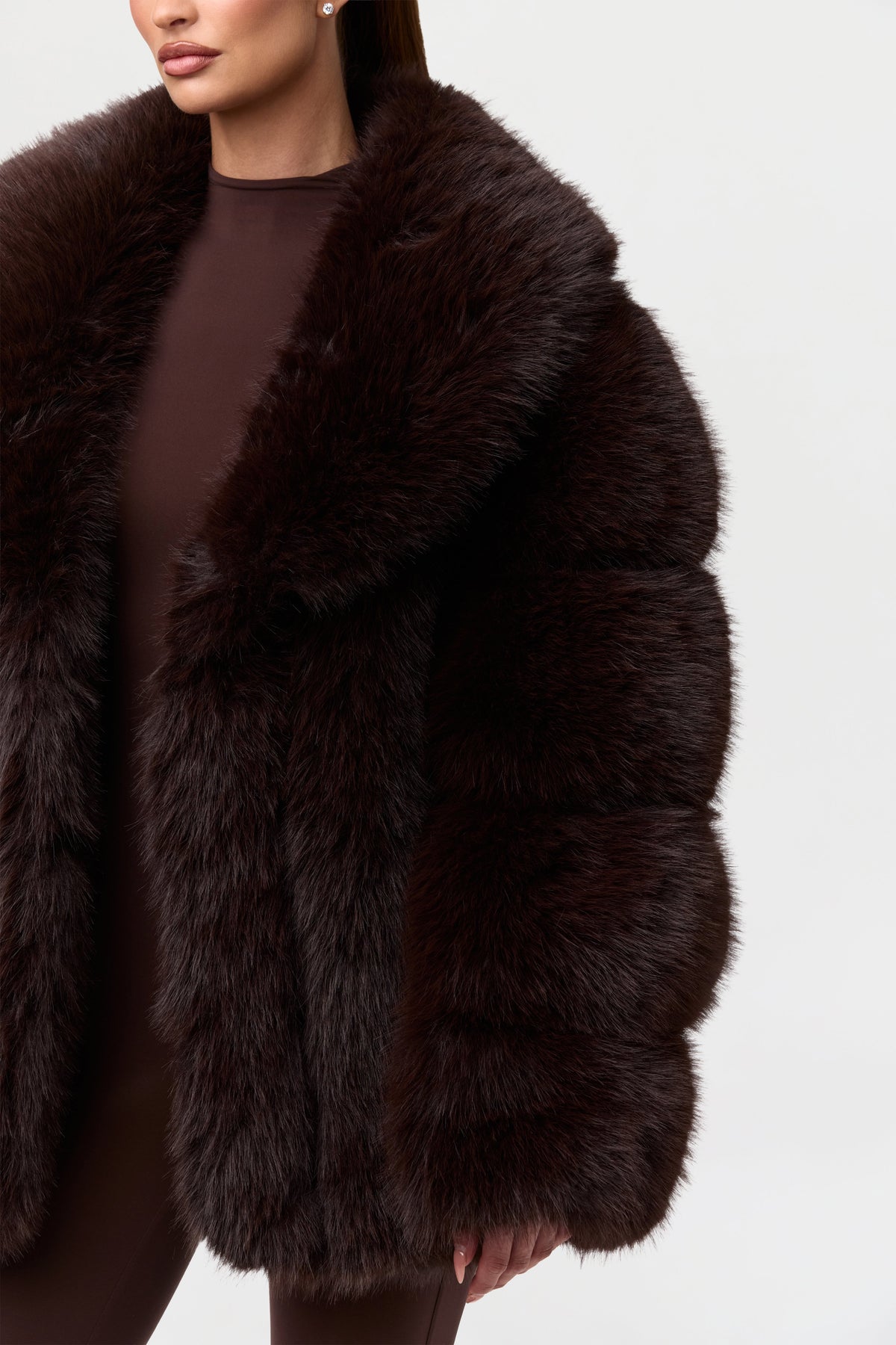 Dark Chocolate Pelted Vertical Fur Coat